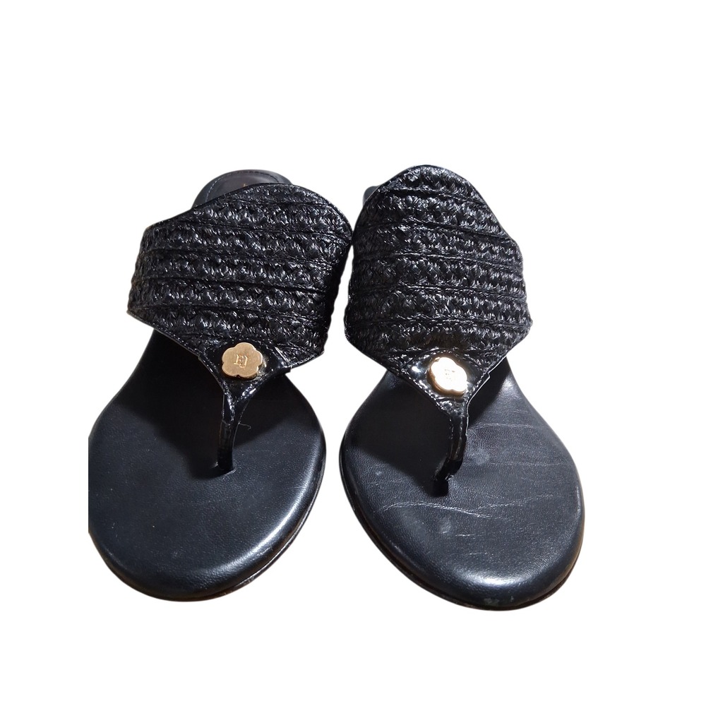 Eric Javits Bula Braid Women's 8 Thong Slide Summer Sandals Leather Woven Raffia